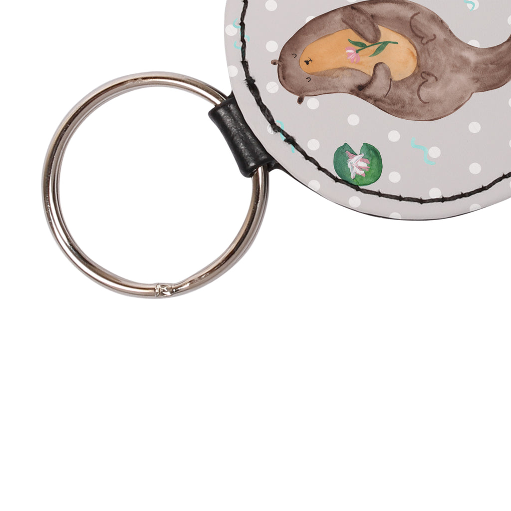 Rund Schlüsselanhänger Otter mit Seerose Schlüsselanhänger, Anhänger, Taschenanhänger, Glücksbringer, Schutzengel, Otter, Fischotter, Seeotter, Otter Seeotter See Otter
