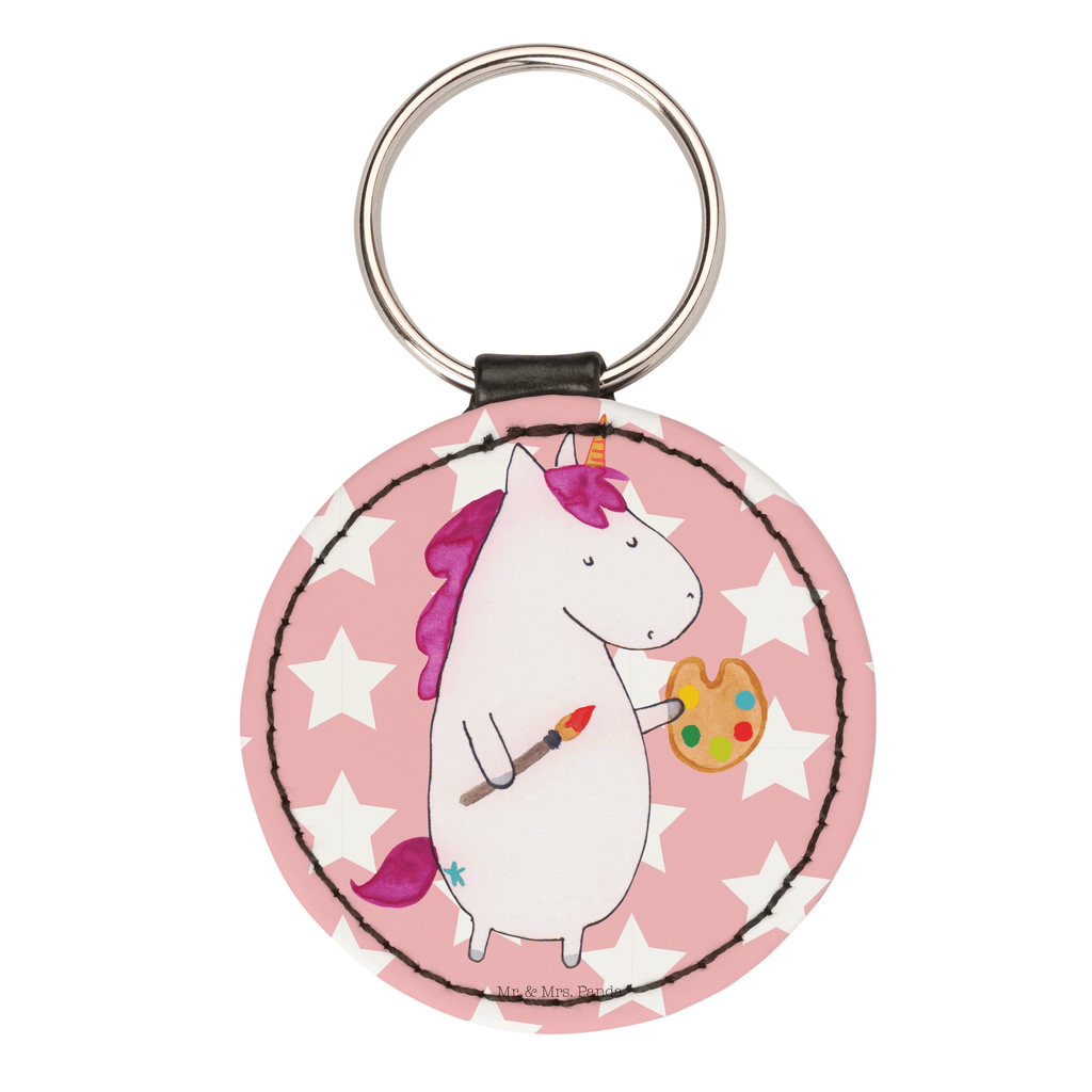 Rund Schlüsselanhänger Einhorn Künstler Schlüsselanhänger, Anhänger, Taschenanhänger, Glücksbringer, Schutzengel, Einhorn, Einhörner, Einhorn Deko, Pegasus, Unicorn, Englisch, Künstler, Artist, Malen, Zeichnen, Welt, Farbe, Stift, Pinsel, Geschenk, Maler