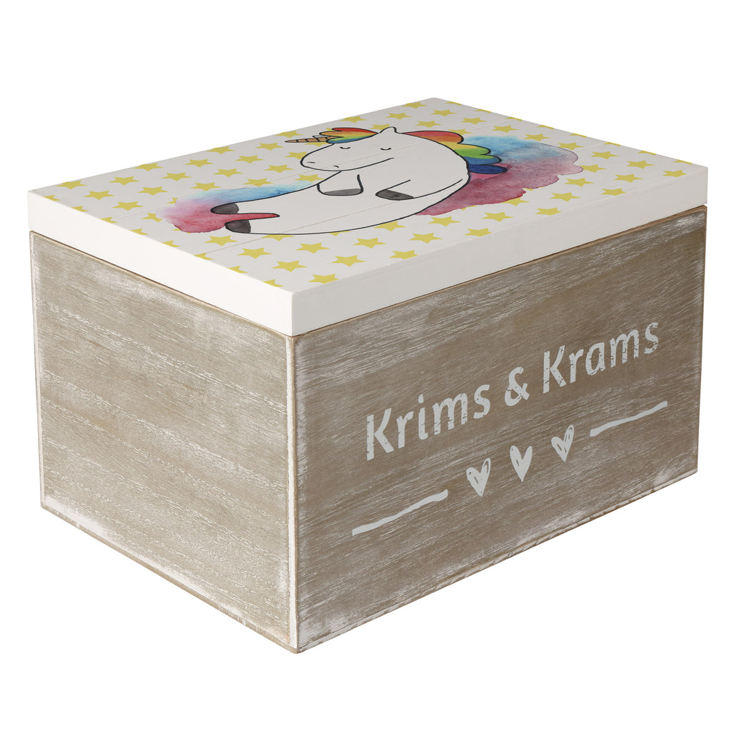 Holzkiste Einhorn Wolke 7 Holzkiste, Kiste, Schatzkiste, Truhe, Schatulle, XXL, Erinnerungsbox, Erinnerungskiste, Dekokiste, Aufbewahrungsbox, Einhorn, Einhörner, Einhorn Deko, Pegasus, Unicorn, verliebt, Menschen, witzig, lustig, Geschenk, Glaube, Realität, Lächeln