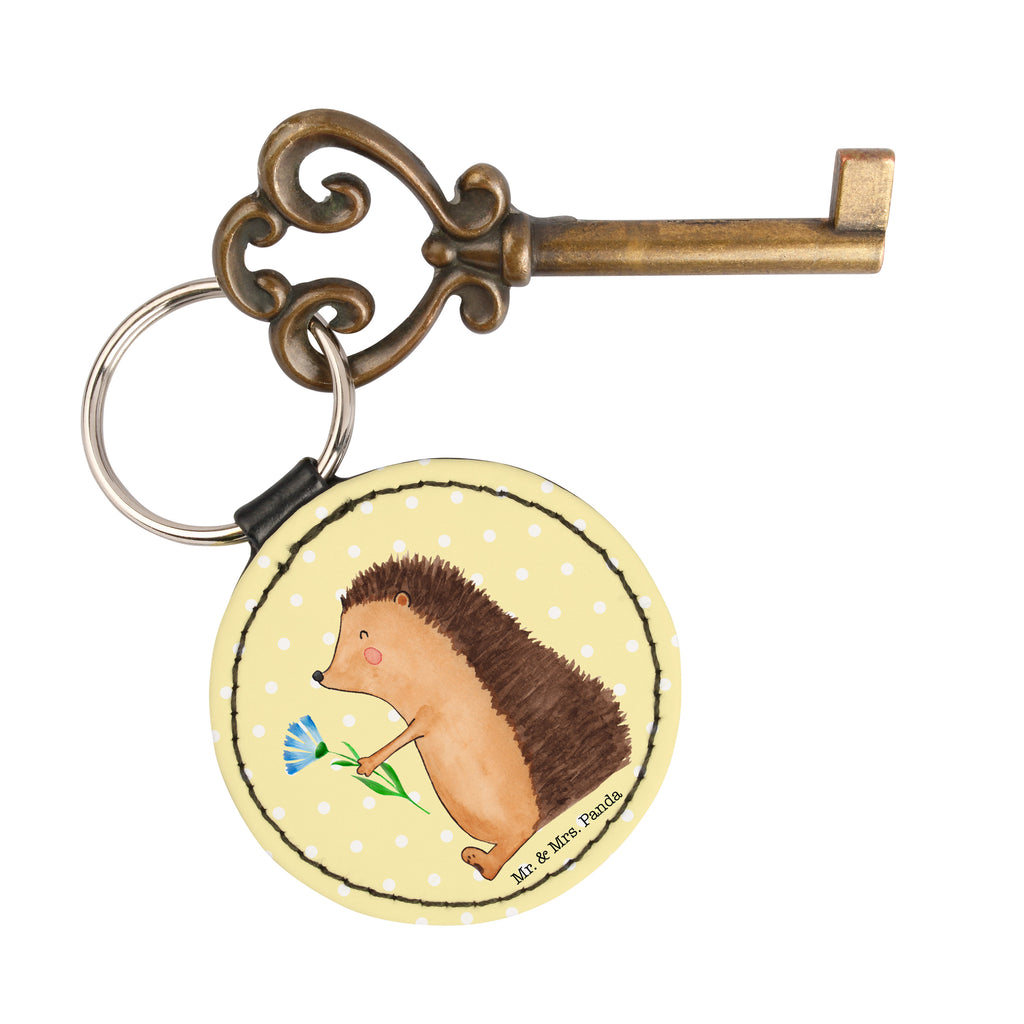 Rund Schlüsselanhänger Igel mit Blume Schlüsselanhänger, Anhänger, Taschenanhänger, Glücksbringer, Schutzengel, Tiermotive, Gute Laune, lustige Sprüche, Tiere, Igel, Gute Besserung, Genesungswünsche, Krankheit, Krankenhaus, krank, Besuch