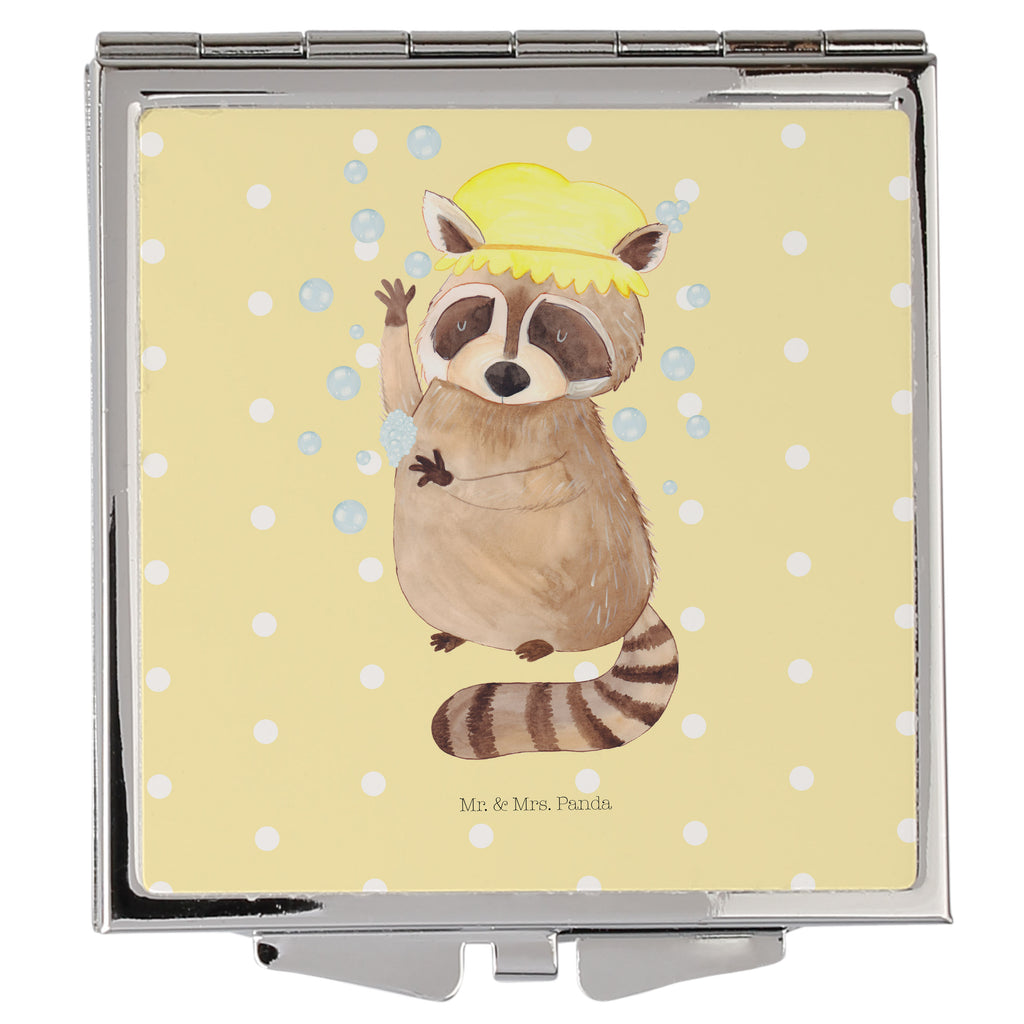 Handtaschenspiegel quadratisch Waschbär Spiegel, Handtasche, Quadrat, silber, schminken, Schminkspiegel, Tiermotive, Gute Laune, lustige Sprüche, Tiere, Waschbär, Tagträumen, Plan, Fröhlich, waschen, Seifenblasen