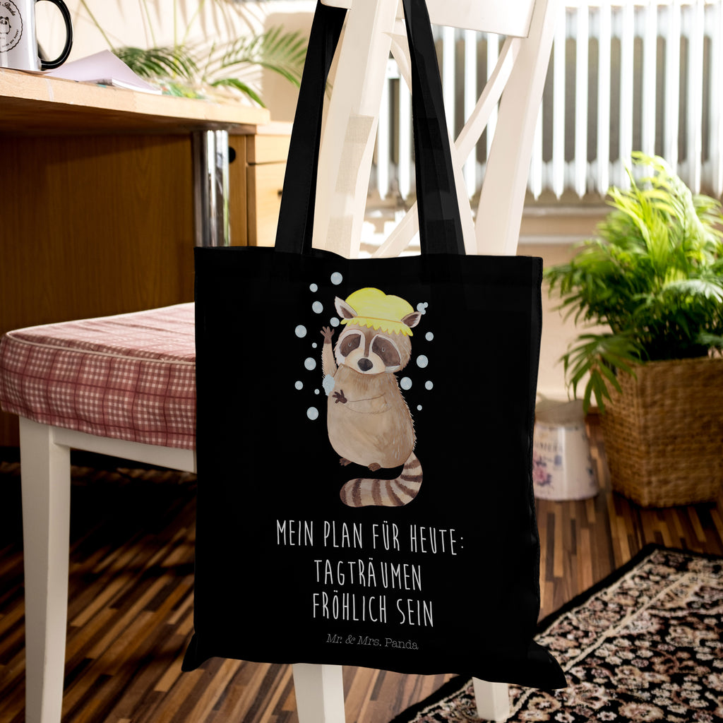 Tragetasche Waschbär Beuteltasche, Beutel, Einkaufstasche, Jutebeutel, Stoffbeutel, Tiermotive, Gute Laune, lustige Sprüche, Tiere, Waschbär, Tagträumen, Plan, Fröhlich, waschen, Seifenblasen
