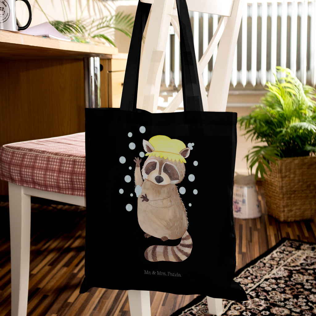 Tragetasche Waschbär Beuteltasche, Beutel, Einkaufstasche, Jutebeutel, Stoffbeutel, Tiermotive, Gute Laune, lustige Sprüche, Tiere, Waschbär, Tagträumen, Plan, Fröhlich, waschen, Seifenblasen
