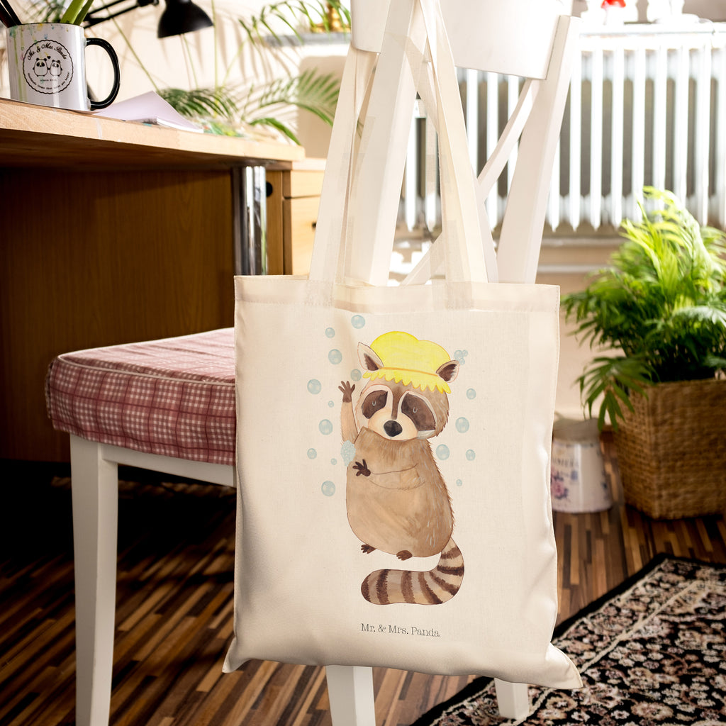 Tragetasche Waschbär Beuteltasche, Beutel, Einkaufstasche, Jutebeutel, Stoffbeutel, Tiermotive, Gute Laune, lustige Sprüche, Tiere, Waschbär, Tagträumen, Plan, Fröhlich, waschen, Seifenblasen