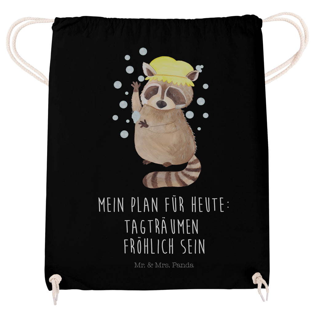 Sportbeutel Waschbär Turnbeutel, Beutel, Sporttasche, Tasche, Stoffbeutel, Tiermotive, Gute Laune, lustige Sprüche, Tiere, Waschbär, Tagträumen, Plan, Fröhlich, waschen, Seifenblasen