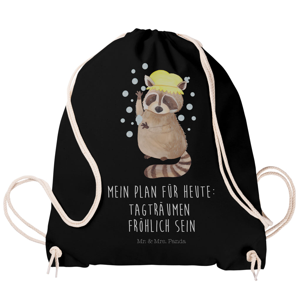 Sportbeutel Waschbär Turnbeutel, Beutel, Sporttasche, Tasche, Stoffbeutel, Tiermotive, Gute Laune, lustige Sprüche, Tiere, Waschbär, Tagträumen, Plan, Fröhlich, waschen, Seifenblasen