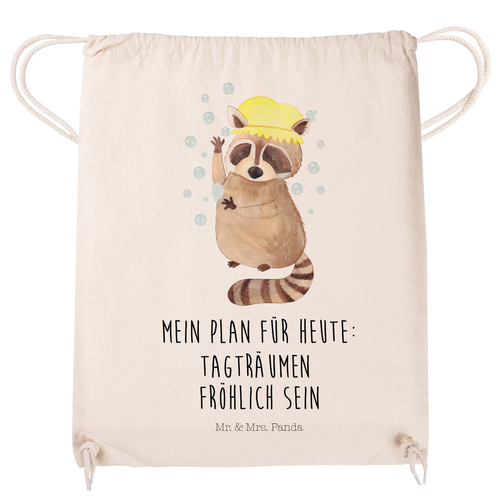 Sportbeutel Waschbär Turnbeutel, Beutel, Sporttasche, Tasche, Stoffbeutel, Tiermotive, Gute Laune, lustige Sprüche, Tiere, Waschbär, Tagträumen, Plan, Fröhlich, waschen, Seifenblasen