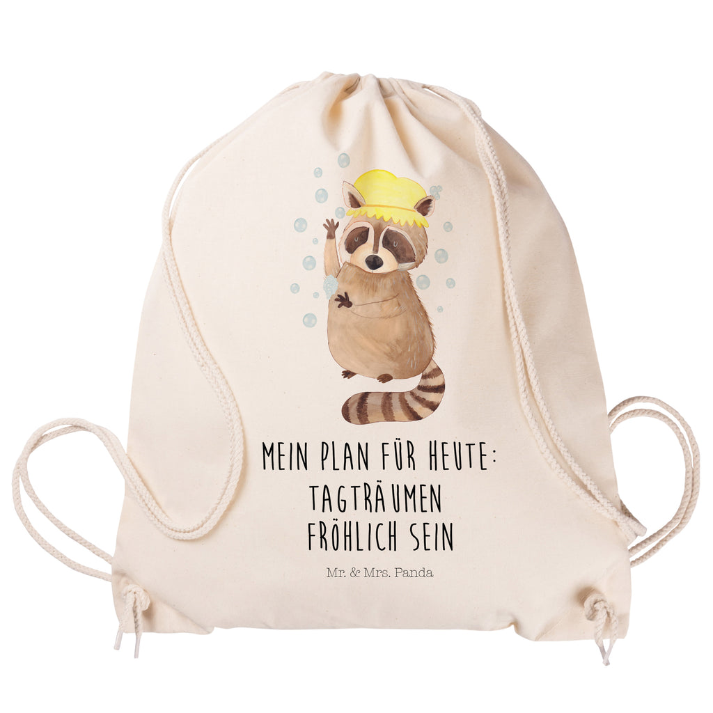 Sportbeutel Waschbär Turnbeutel, Beutel, Sporttasche, Tasche, Stoffbeutel, Tiermotive, Gute Laune, lustige Sprüche, Tiere, Waschbär, Tagträumen, Plan, Fröhlich, waschen, Seifenblasen