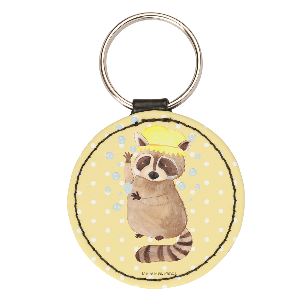 Rund Schlüsselanhänger Waschbär Schlüsselanhänger, Anhänger, Taschenanhänger, Glücksbringer, Schutzengel, Tiermotive, Gute Laune, lustige Sprüche, Tiere, Waschbär, Tagträumen, Plan, Fröhlich, waschen, Seifenblasen