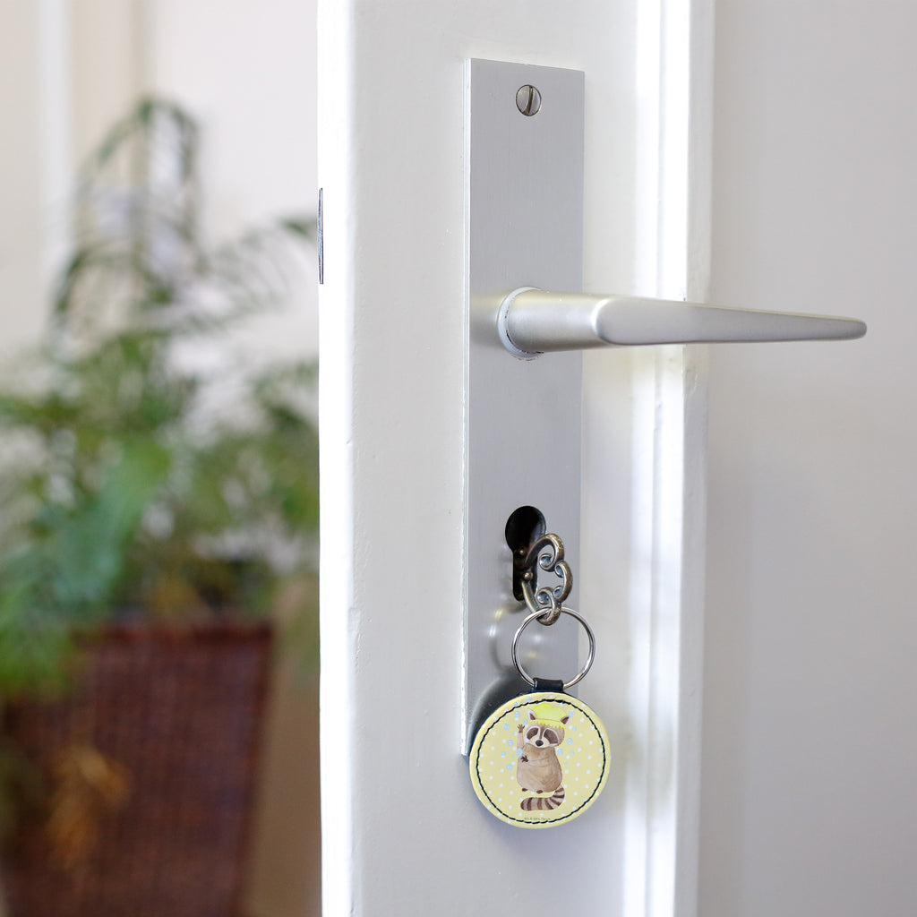 Rund Schlüsselanhänger Waschbär Schlüsselanhänger, Anhänger, Taschenanhänger, Glücksbringer, Schutzengel, Tiermotive, Gute Laune, lustige Sprüche, Tiere, Waschbär, Tagträumen, Plan, Fröhlich, waschen, Seifenblasen