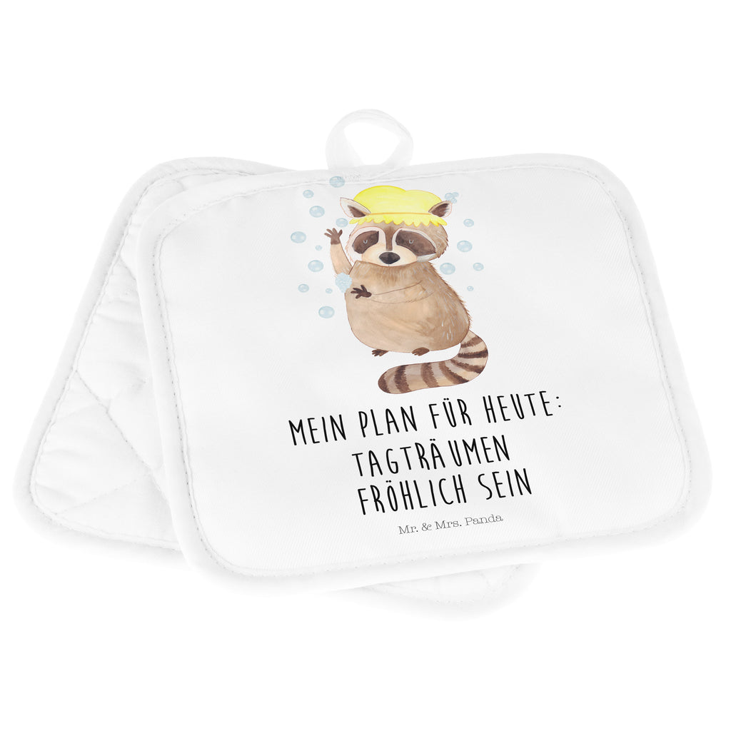2er Set Topflappen  Waschbär Topflappen, Topfuntersetzer, Ofenhandschuh, Topflappen Set, Topflappen lustig, Topflappen mit Spruch, Tiermotive, Gute Laune, lustige Sprüche, Tiere, Waschbär, Tagträumen, Plan, Fröhlich, waschen, Seifenblasen