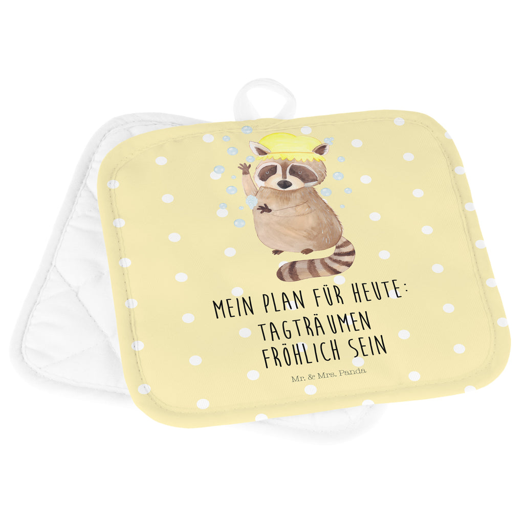 2er Set Topflappen  Waschbär Topflappen, Topfuntersetzer, Ofenhandschuh, Topflappen Set, Topflappen lustig, Topflappen mit Spruch, Tiermotive, Gute Laune, lustige Sprüche, Tiere, Waschbär, Tagträumen, Plan, Fröhlich, waschen, Seifenblasen