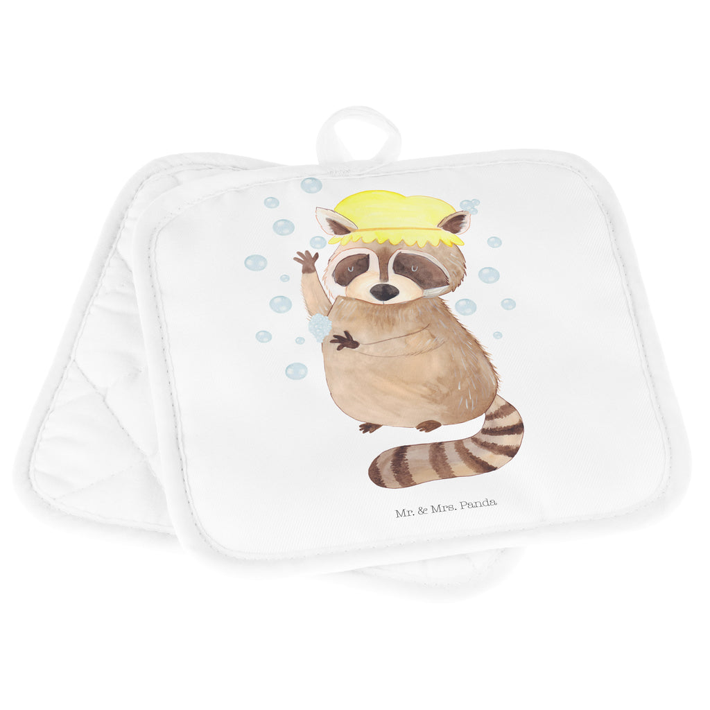 2er Set Topflappen  Waschbär Topflappen, Topfuntersetzer, Ofenhandschuh, Topflappen Set, Topflappen lustig, Topflappen mit Spruch, Tiermotive, Gute Laune, lustige Sprüche, Tiere, Waschbär, Tagträumen, Plan, Fröhlich, waschen, Seifenblasen