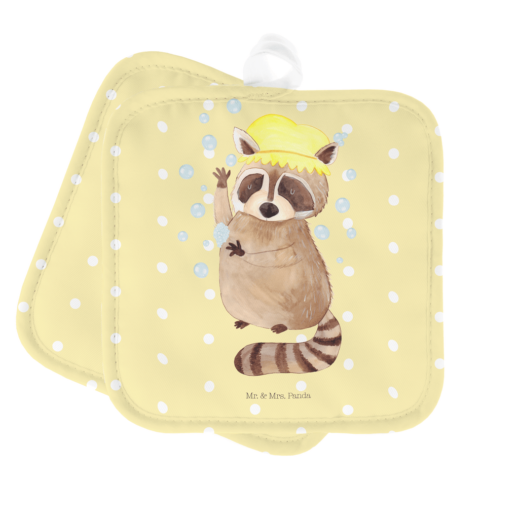 2er Set Topflappen  Waschbär Topflappen, Topfuntersetzer, Ofenhandschuh, Topflappen Set, Topflappen lustig, Topflappen mit Spruch, Tiermotive, Gute Laune, lustige Sprüche, Tiere, Waschbär, Tagträumen, Plan, Fröhlich, waschen, Seifenblasen