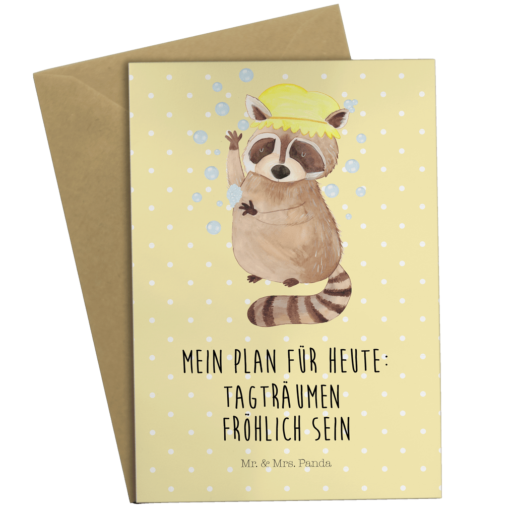 Grußkarte Waschbär Klappkarte, Einladungskarte, Glückwunschkarte, Hochzeitskarte, Geburtstagskarte, Karte, Tiermotive, Gute Laune, lustige Sprüche, Tiere, Waschbär, Tagträumen, Plan, Fröhlich, waschen, Seifenblasen