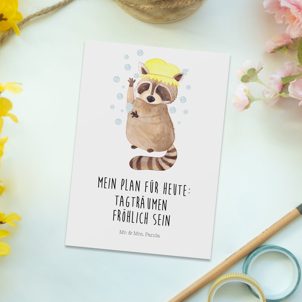 Postkarte Waschbär Geschenkkarte, Grußkarte, Karte, Einladung, Ansichtskarte, Geburtstagskarte, Einladungskarte, Dankeskarte, Tiermotive, Gute Laune, lustige Sprüche, Tiere, Waschbär, Tagträumen, Plan, Fröhlich, waschen, Seifenblasen