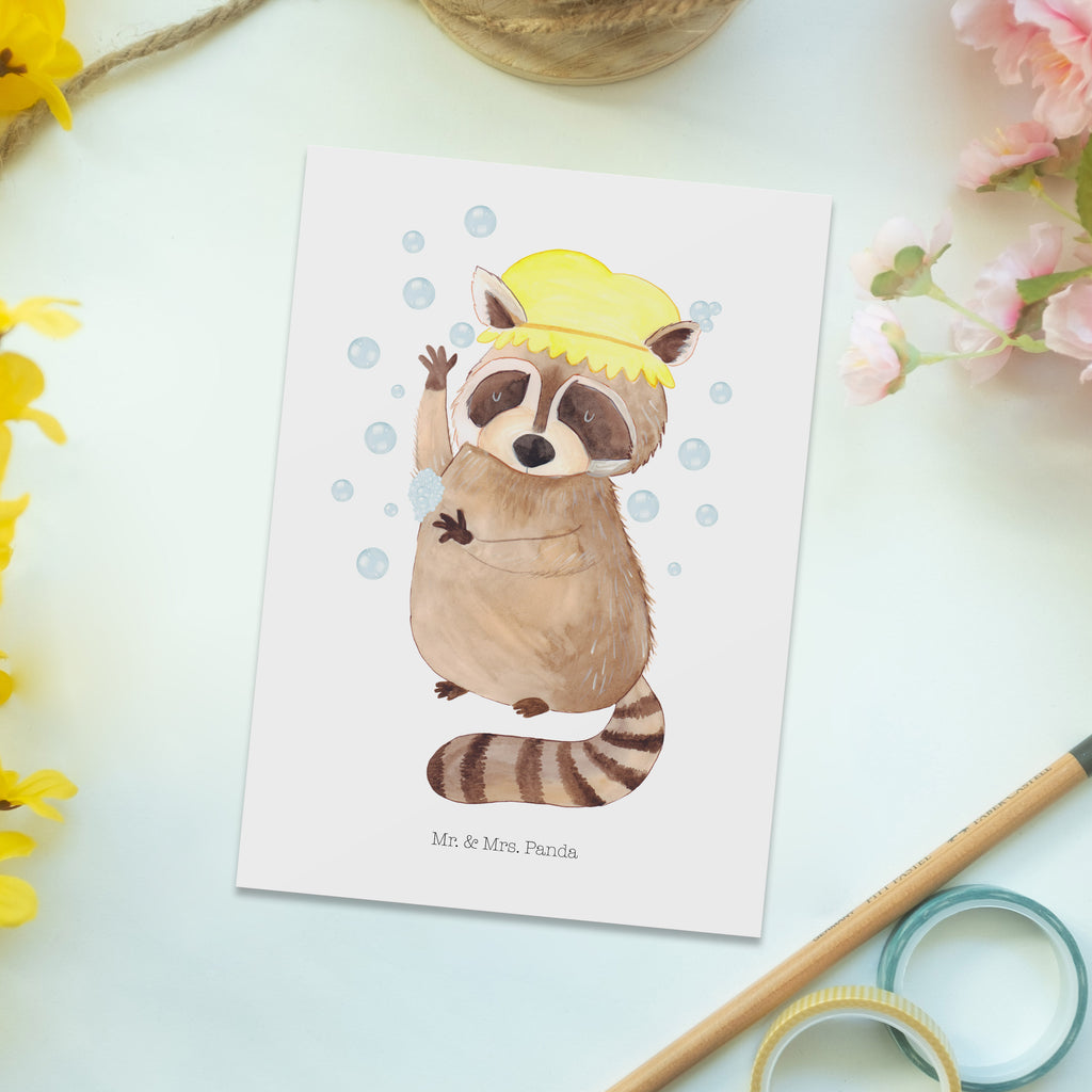 Postkarte Waschbär Geschenkkarte, Grußkarte, Karte, Einladung, Ansichtskarte, Geburtstagskarte, Einladungskarte, Dankeskarte, Tiermotive, Gute Laune, lustige Sprüche, Tiere, Waschbär, Tagträumen, Plan, Fröhlich, waschen, Seifenblasen