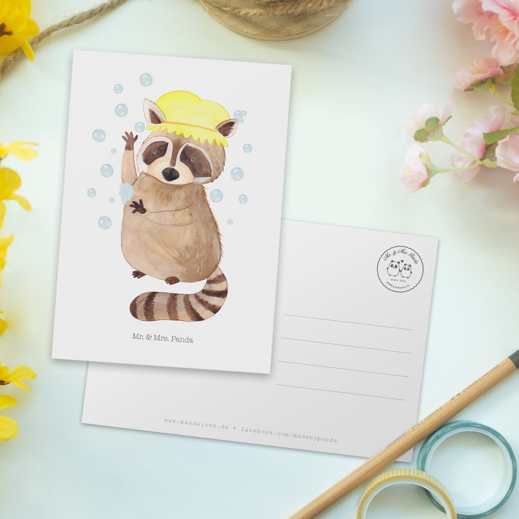 Postkarte Waschbär Geschenkkarte, Grußkarte, Karte, Einladung, Ansichtskarte, Geburtstagskarte, Einladungskarte, Dankeskarte, Tiermotive, Gute Laune, lustige Sprüche, Tiere, Waschbär, Tagträumen, Plan, Fröhlich, waschen, Seifenblasen