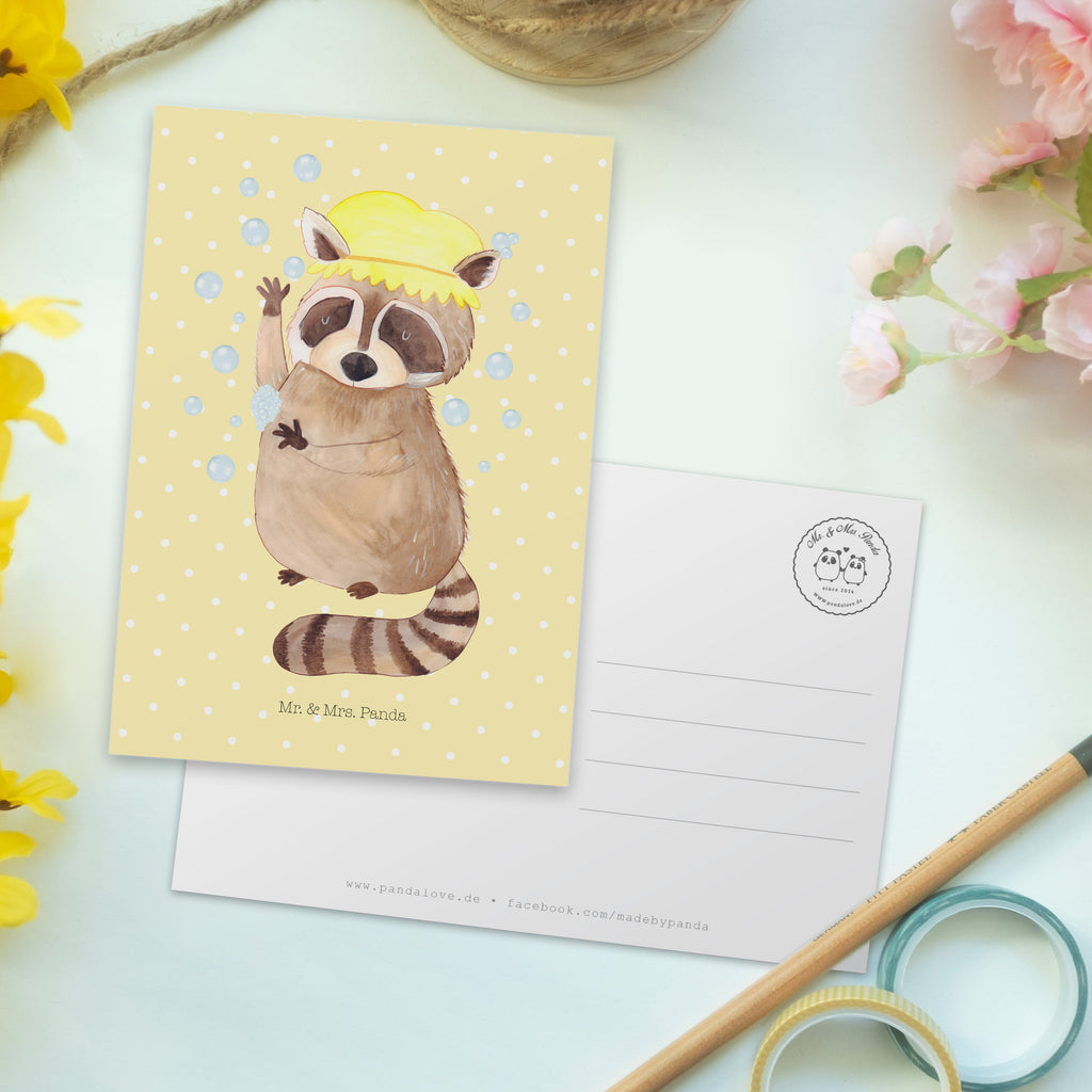 Postkarte Waschbär Geschenkkarte, Grußkarte, Karte, Einladung, Ansichtskarte, Geburtstagskarte, Einladungskarte, Dankeskarte, Tiermotive, Gute Laune, lustige Sprüche, Tiere, Waschbär, Tagträumen, Plan, Fröhlich, waschen, Seifenblasen