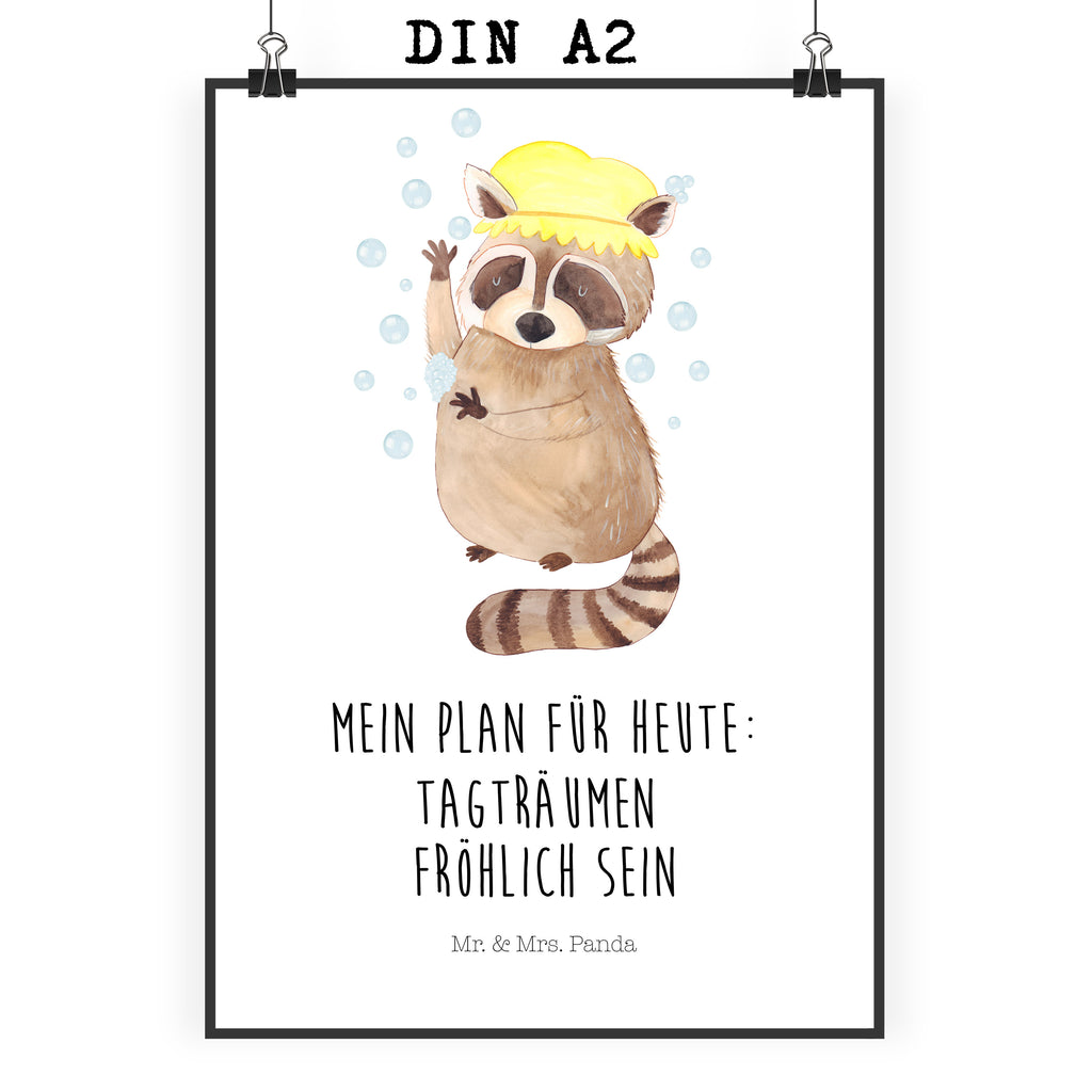Poster Waschbär Poster, Wandposter, Bild, Wanddeko, Küchenposter, Kinderposter, Wanddeko Bild, Raumdekoration, Wanddekoration, Handgemaltes Poster, Mr. & Mrs. Panda Poster, Designposter, Kunstdruck, Posterdruck, Tiermotive, Gute Laune, lustige Sprüche, Tiere, Waschbär, Tagträumen, Plan, Fröhlich, waschen, Seifenblasen