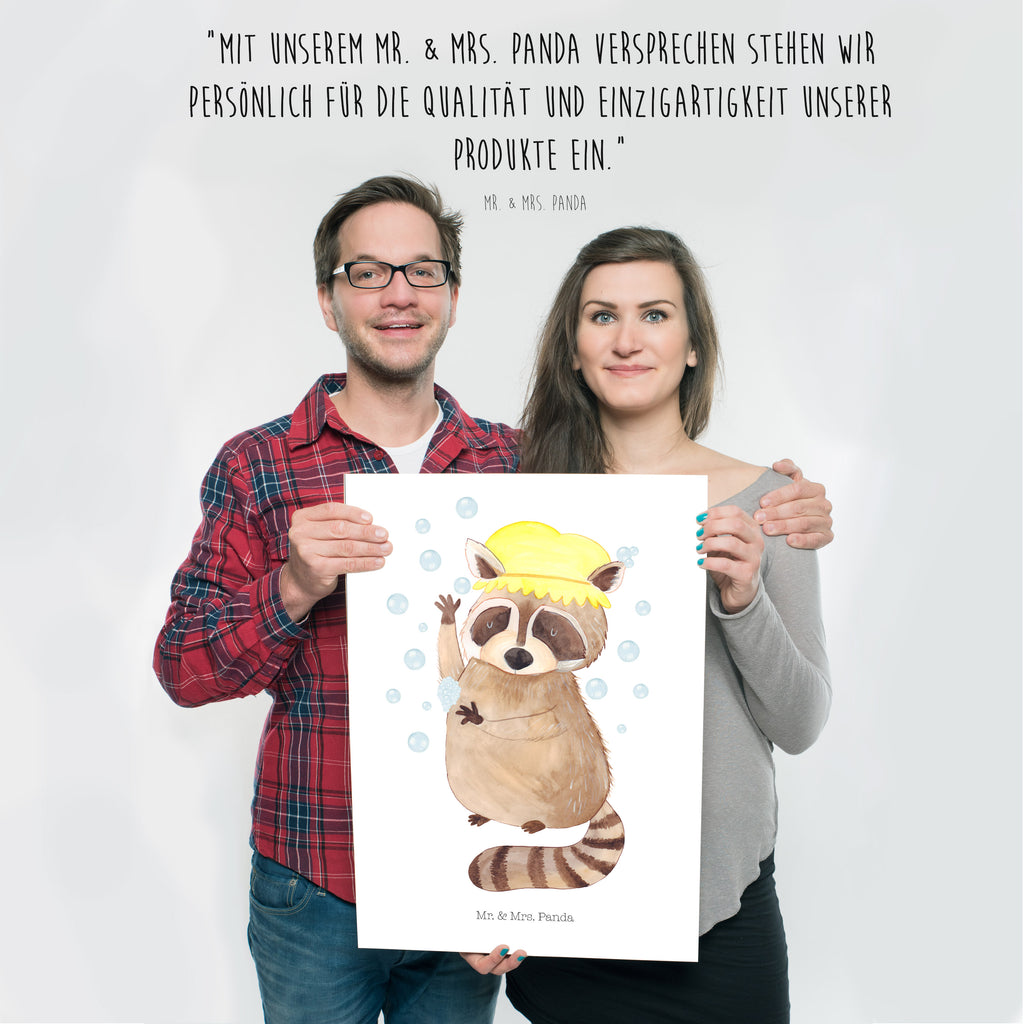 Poster Waschbär Poster, Wandposter, Bild, Wanddeko, Küchenposter, Kinderposter, Wanddeko Bild, Raumdekoration, Wanddekoration, Handgemaltes Poster, Mr. & Mrs. Panda Poster, Designposter, Kunstdruck, Posterdruck, Tiermotive, Gute Laune, lustige Sprüche, Tiere, Waschbär, Tagträumen, Plan, Fröhlich, waschen, Seifenblasen