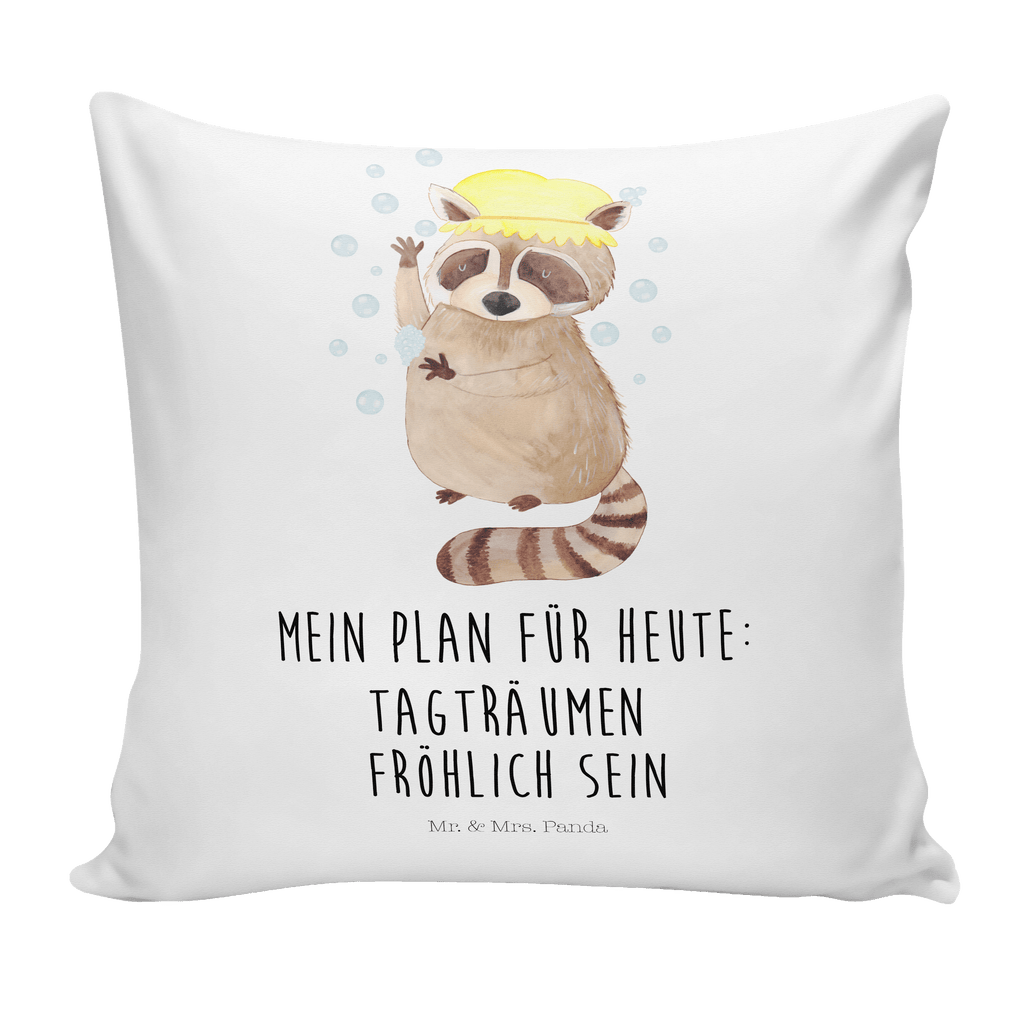 40x40 Kissen Waschbär Kissenhülle, Kopfkissen, Sofakissen, Dekokissen, Motivkissen, Tiermotive, Gute Laune, lustige Sprüche, Tiere, Waschbär, Tagträumen, Plan, Fröhlich, waschen, Seifenblasen