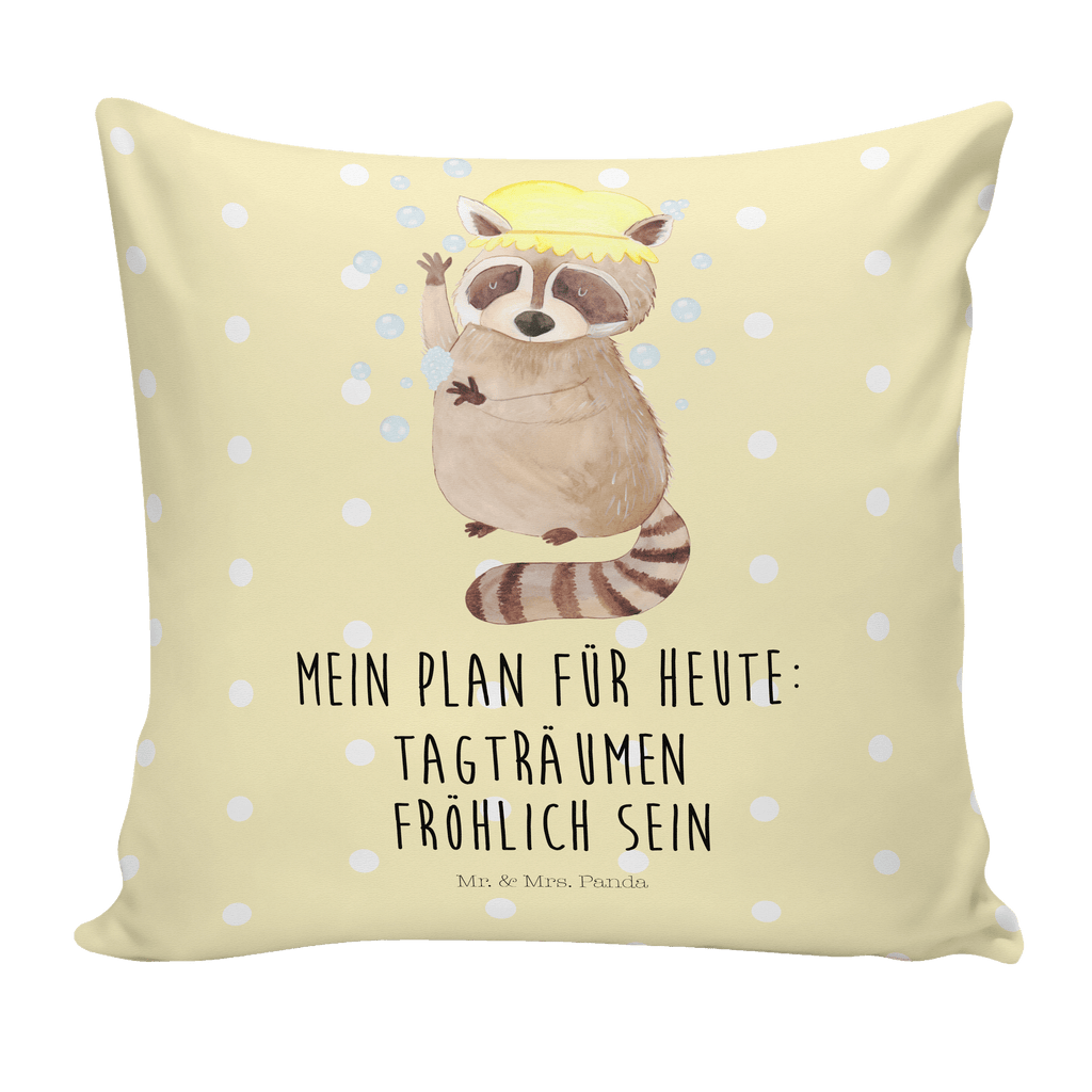 40x40 Kissen Waschbär Kissenhülle, Kopfkissen, Sofakissen, Dekokissen, Motivkissen, Tiermotive, Gute Laune, lustige Sprüche, Tiere, Waschbär, Tagträumen, Plan, Fröhlich, waschen, Seifenblasen