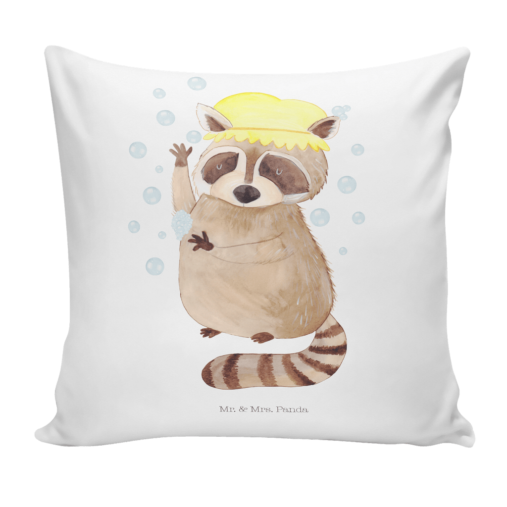 40x40 Kissen Waschbär Kissenhülle, Kopfkissen, Sofakissen, Dekokissen, Motivkissen, Tiermotive, Gute Laune, lustige Sprüche, Tiere, Waschbär, Tagträumen, Plan, Fröhlich, waschen, Seifenblasen