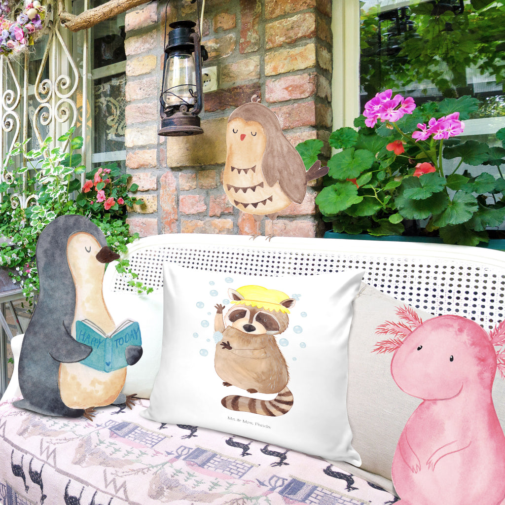 40x40 Kissen Waschbär Kissenhülle, Kopfkissen, Sofakissen, Dekokissen, Motivkissen, Tiermotive, Gute Laune, lustige Sprüche, Tiere, Waschbär, Tagträumen, Plan, Fröhlich, waschen, Seifenblasen
