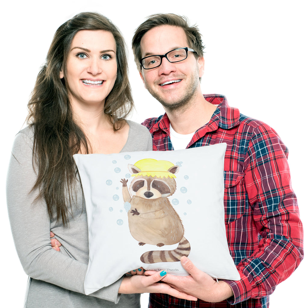40x40 Kissen Waschbär Kissenhülle, Kopfkissen, Sofakissen, Dekokissen, Motivkissen, Tiermotive, Gute Laune, lustige Sprüche, Tiere, Waschbär, Tagträumen, Plan, Fröhlich, waschen, Seifenblasen