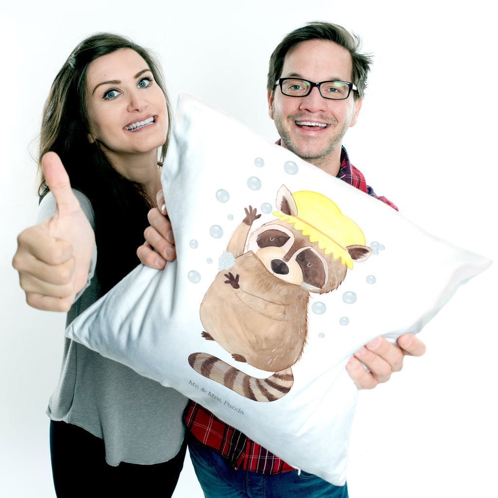 40x40 Kissen Waschbär Kissenhülle, Kopfkissen, Sofakissen, Dekokissen, Motivkissen, Tiermotive, Gute Laune, lustige Sprüche, Tiere, Waschbär, Tagträumen, Plan, Fröhlich, waschen, Seifenblasen