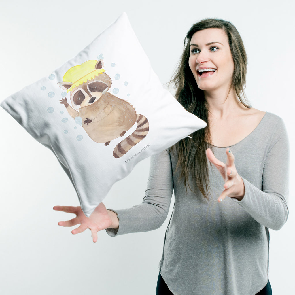 40x40 Kissen Waschbär Kissenhülle, Kopfkissen, Sofakissen, Dekokissen, Motivkissen, Tiermotive, Gute Laune, lustige Sprüche, Tiere, Waschbär, Tagträumen, Plan, Fröhlich, waschen, Seifenblasen
