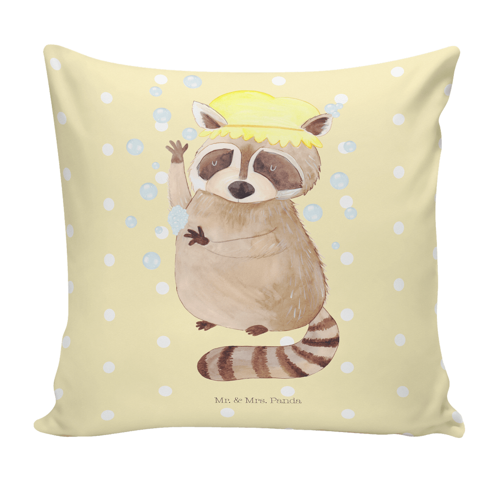 40x40 Kissen Waschbär Kissenhülle, Kopfkissen, Sofakissen, Dekokissen, Motivkissen, Tiermotive, Gute Laune, lustige Sprüche, Tiere, Waschbär, Tagträumen, Plan, Fröhlich, waschen, Seifenblasen