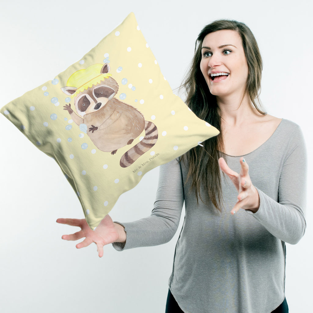 40x40 Kissen Waschbär Kissenhülle, Kopfkissen, Sofakissen, Dekokissen, Motivkissen, Tiermotive, Gute Laune, lustige Sprüche, Tiere, Waschbär, Tagträumen, Plan, Fröhlich, waschen, Seifenblasen
