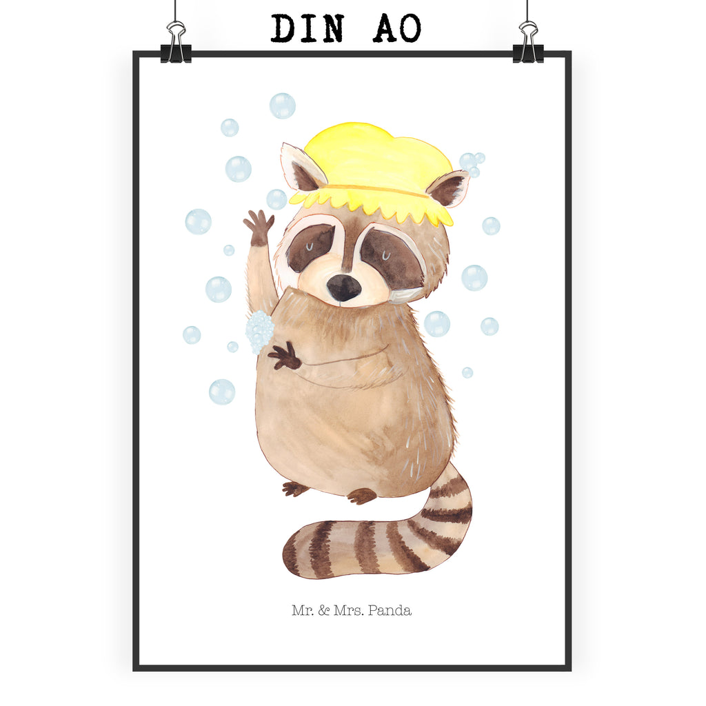 Poster Waschbär Poster, Wandposter, Bild, Wanddeko, Küchenposter, Kinderposter, Wanddeko Bild, Raumdekoration, Wanddekoration, Handgemaltes Poster, Mr. & Mrs. Panda Poster, Designposter, Kunstdruck, Posterdruck, Tiermotive, Gute Laune, lustige Sprüche, Tiere, Waschbär, Tagträumen, Plan, Fröhlich, waschen, Seifenblasen