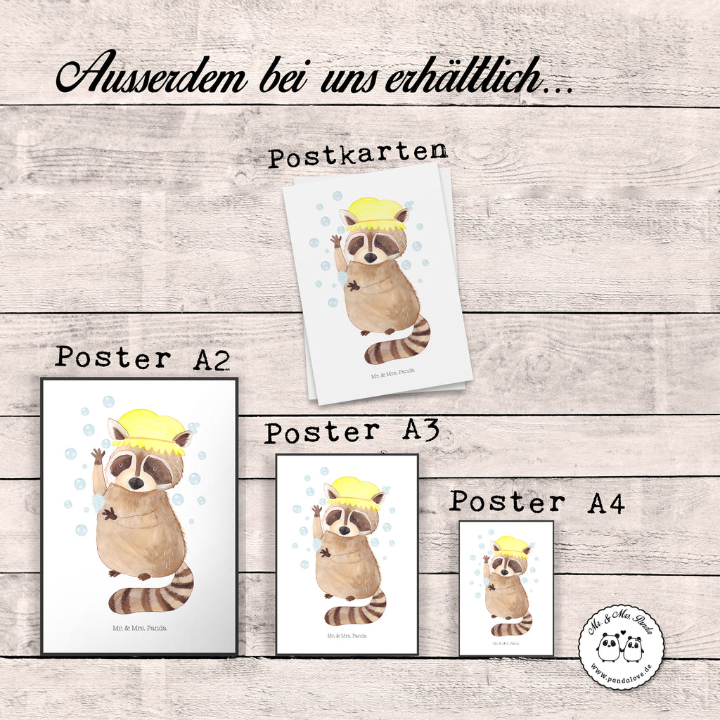 Poster Waschbär Poster, Wandposter, Bild, Wanddeko, Küchenposter, Kinderposter, Wanddeko Bild, Raumdekoration, Wanddekoration, Handgemaltes Poster, Mr. & Mrs. Panda Poster, Designposter, Kunstdruck, Posterdruck, Tiermotive, Gute Laune, lustige Sprüche, Tiere, Waschbär, Tagträumen, Plan, Fröhlich, waschen, Seifenblasen