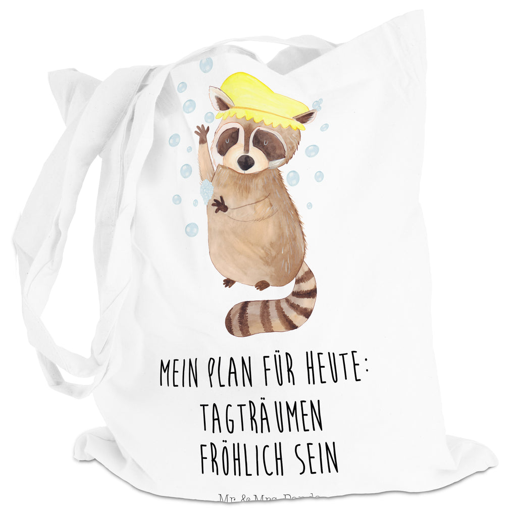 Tragetasche Waschbär Beuteltasche, Beutel, Einkaufstasche, Jutebeutel, Stoffbeutel, Tiermotive, Gute Laune, lustige Sprüche, Tiere, Waschbär, Tagträumen, Plan, Fröhlich, waschen, Seifenblasen