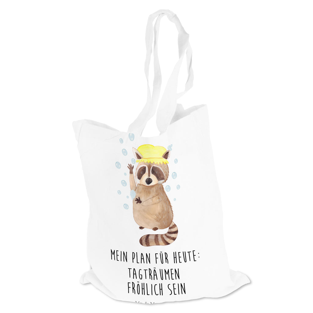 Tragetasche Waschbär Beuteltasche, Beutel, Einkaufstasche, Jutebeutel, Stoffbeutel, Tiermotive, Gute Laune, lustige Sprüche, Tiere, Waschbär, Tagträumen, Plan, Fröhlich, waschen, Seifenblasen