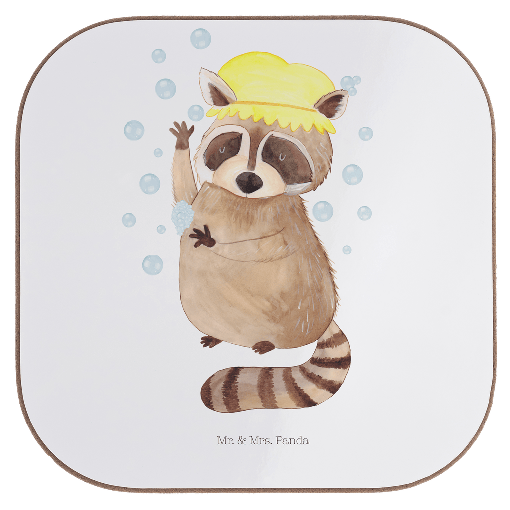 Quadratische Untersetzer Waschbär Bierdeckel, Glasuntersetzer, Untersetzer Gläser, Getränkeuntersetzer, Tiermotive, Gute Laune, lustige Sprüche, Tiere, Waschbär, Tagträumen, Plan, Fröhlich, waschen, Seifenblasen