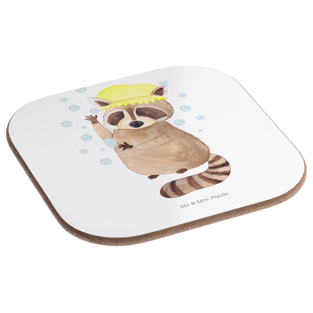 Quadratische Untersetzer Waschbär Bierdeckel, Glasuntersetzer, Untersetzer Gläser, Getränkeuntersetzer, Tiermotive, Gute Laune, lustige Sprüche, Tiere, Waschbär, Tagträumen, Plan, Fröhlich, waschen, Seifenblasen