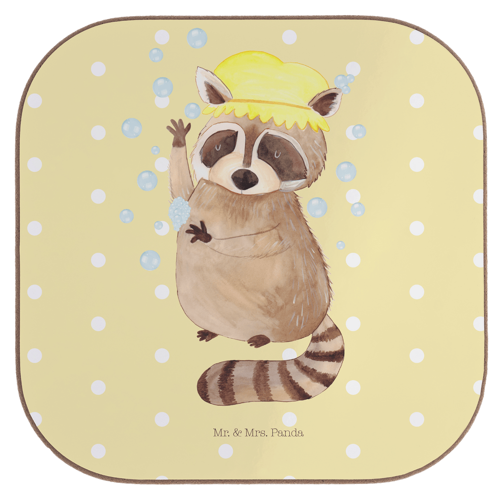 Quadratische Untersetzer Waschbär Bierdeckel, Glasuntersetzer, Untersetzer Gläser, Getränkeuntersetzer, Tiermotive, Gute Laune, lustige Sprüche, Tiere, Waschbär, Tagträumen, Plan, Fröhlich, waschen, Seifenblasen