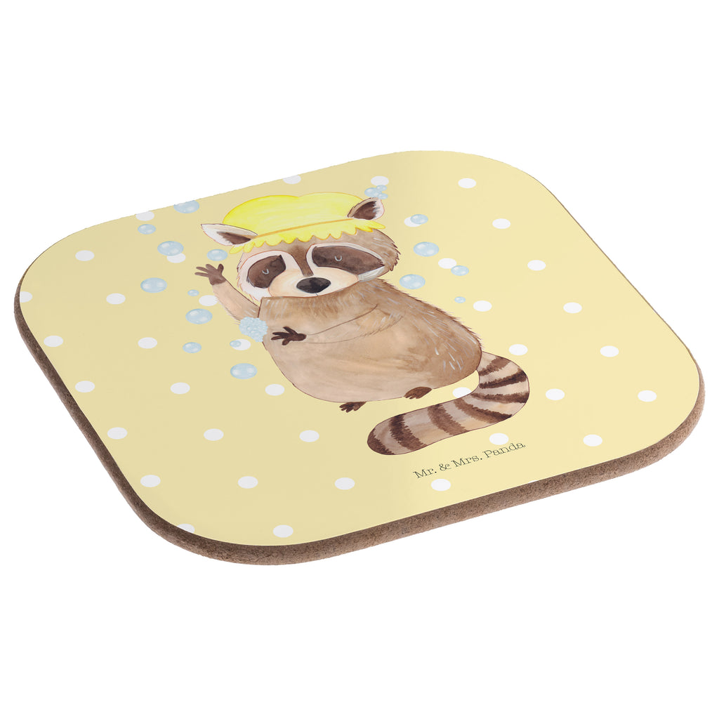 Quadratische Untersetzer Waschbär Bierdeckel, Glasuntersetzer, Untersetzer Gläser, Getränkeuntersetzer, Tiermotive, Gute Laune, lustige Sprüche, Tiere, Waschbär, Tagträumen, Plan, Fröhlich, waschen, Seifenblasen