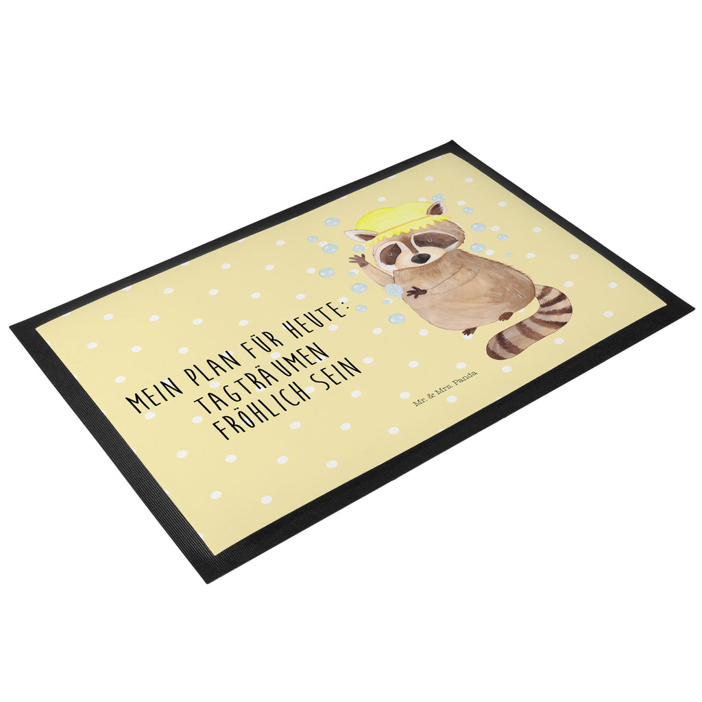 Fußmatte Waschbär Waschbär, Tagträumen, Plan, Fröhlich, waschen, Seifenblasen Türvorleger, Schmutzmatte, Fußabtreter, Matte, Schmutzfänger, Fußabstreifer, Schmutzfangmatte, Türmatte, Motivfußmatte,  Haustürmatte, Vorleger  süße Tiermotive, gute Laune, lustige Sprüche, Tiere