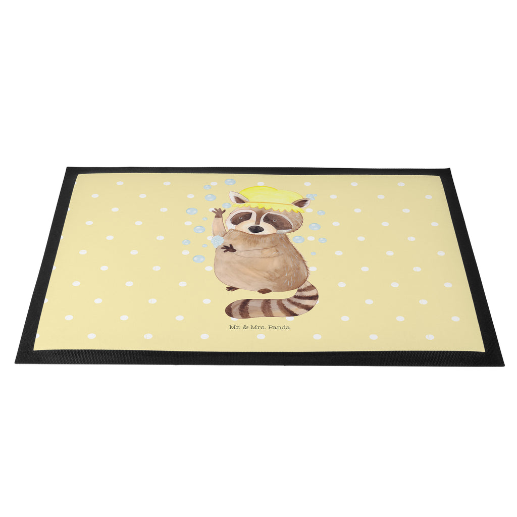 Fußmatte Waschbär Waschbär, Tagträumen, Plan, Fröhlich, waschen, Seifenblasen Türvorleger, Schmutzmatte, Fußabtreter, Matte, Schmutzfänger, Fußabstreifer, Schmutzfangmatte, Türmatte, Motivfußmatte,  Haustürmatte, Vorleger  süße Tiermotive, gute Laune, lustige Sprüche, Tiere