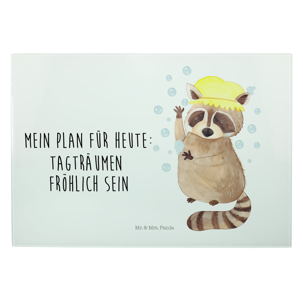 XL Glas Schneidbrett Waschbär Glasschneidebrett, Schneidebrett, Frühstücksbrett, Küche, Tiermotive, Gute Laune, lustige Sprüche, Tiere, Waschbär, Tagträumen, Plan, Fröhlich, waschen, Seifenblasen