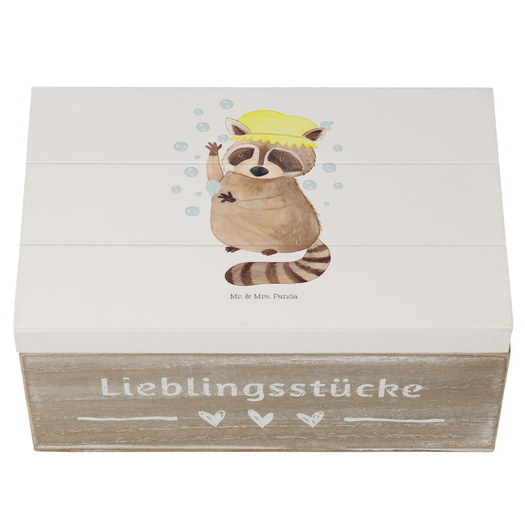 Holzkiste Waschbär Holzkiste, Kiste, Schatzkiste, Truhe, Schatulle, XXL, Erinnerungsbox, Erinnerungskiste, Dekokiste, Aufbewahrungsbox, Tiermotive, Gute Laune, lustige Sprüche, Tiere, Waschbär, Tagträumen, Plan, Fröhlich, waschen, Seifenblasen