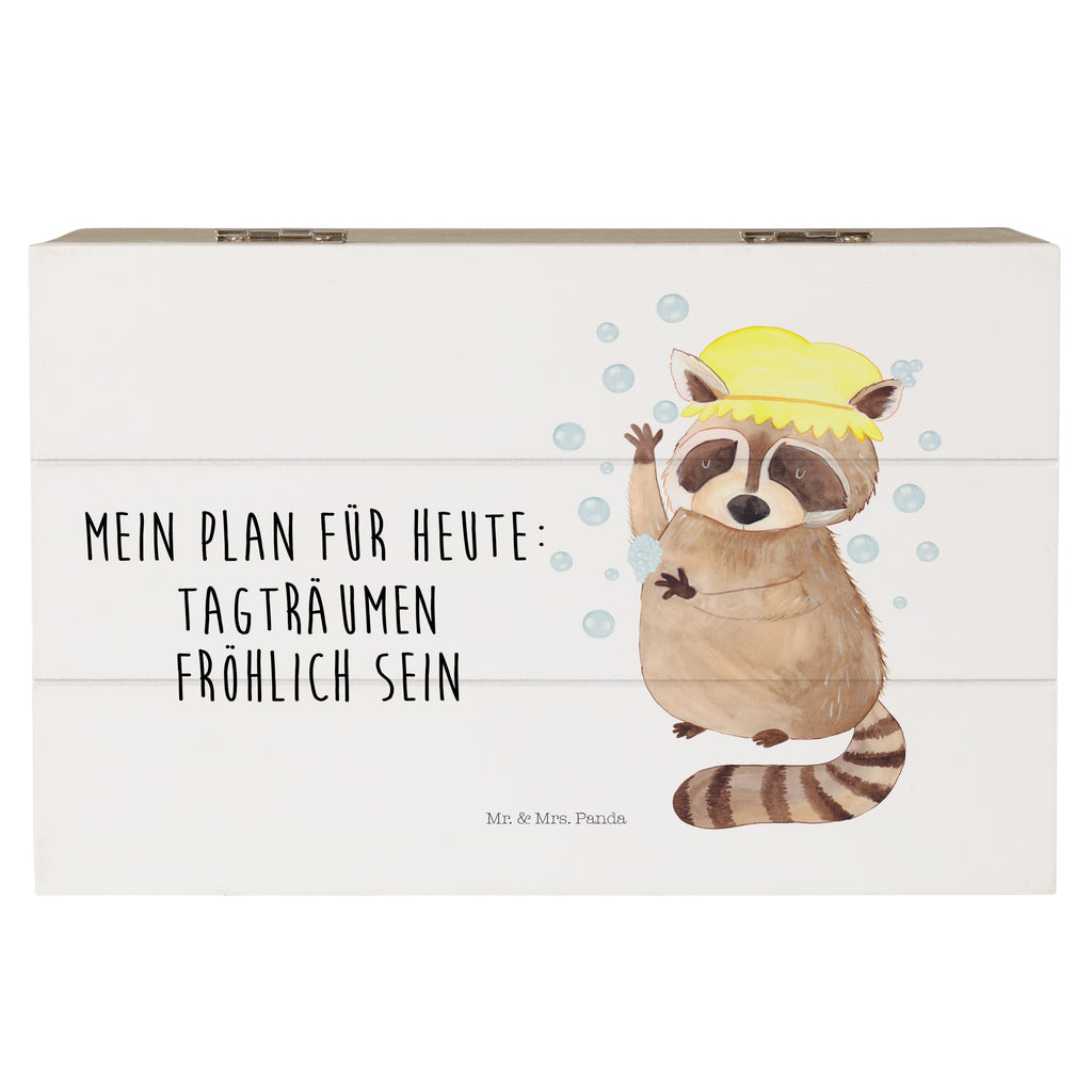 Holzkiste Waschbär Holzkiste, Kiste, Schatzkiste, Truhe, Schatulle, XXL, Erinnerungsbox, Erinnerungskiste, Dekokiste, Aufbewahrungsbox, Tiermotive, Gute Laune, lustige Sprüche, Tiere, Waschbär, Tagträumen, Plan, Fröhlich, waschen, Seifenblasen