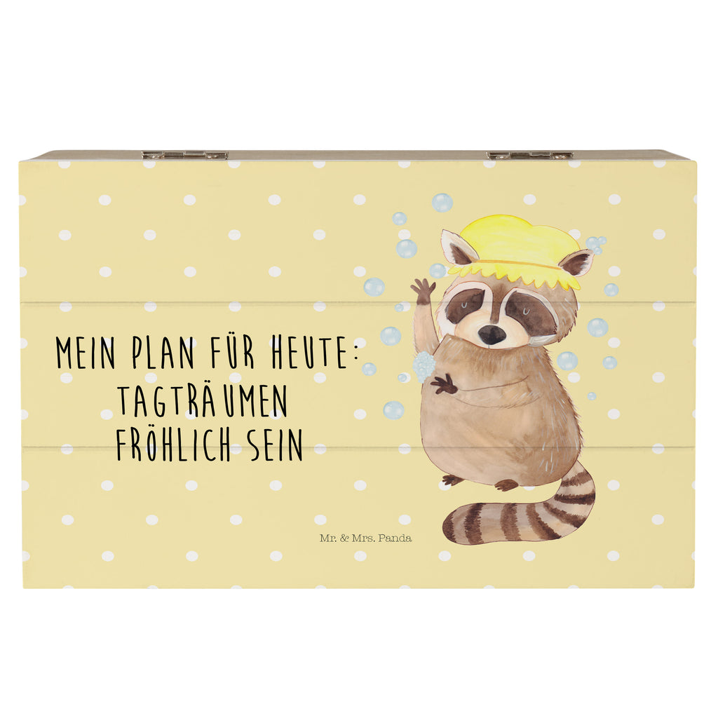 Holzkiste Waschbär Holzkiste, Kiste, Schatzkiste, Truhe, Schatulle, XXL, Erinnerungsbox, Erinnerungskiste, Dekokiste, Aufbewahrungsbox, Tiermotive, Gute Laune, lustige Sprüche, Tiere, Waschbär, Tagträumen, Plan, Fröhlich, waschen, Seifenblasen
