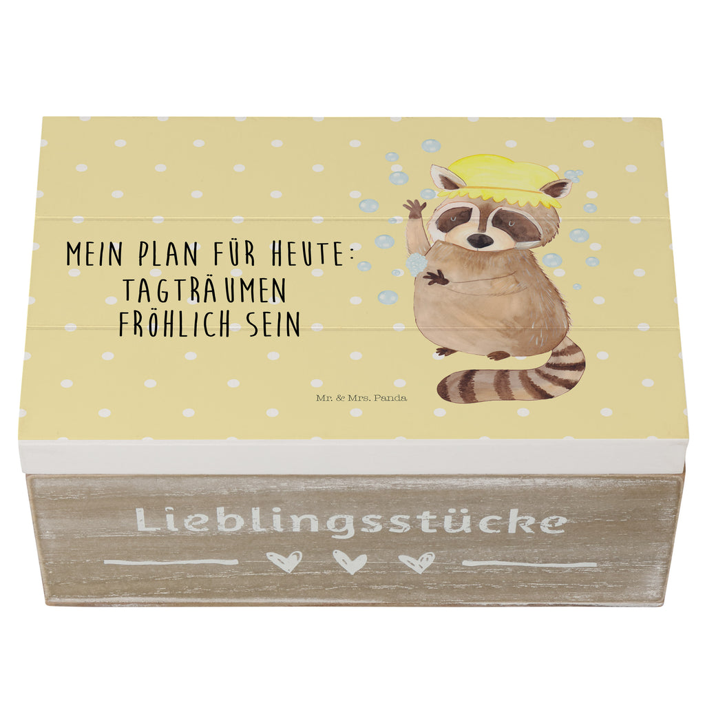 Holzkiste Waschbär Holzkiste, Kiste, Schatzkiste, Truhe, Schatulle, XXL, Erinnerungsbox, Erinnerungskiste, Dekokiste, Aufbewahrungsbox, Tiermotive, Gute Laune, lustige Sprüche, Tiere, Waschbär, Tagträumen, Plan, Fröhlich, waschen, Seifenblasen