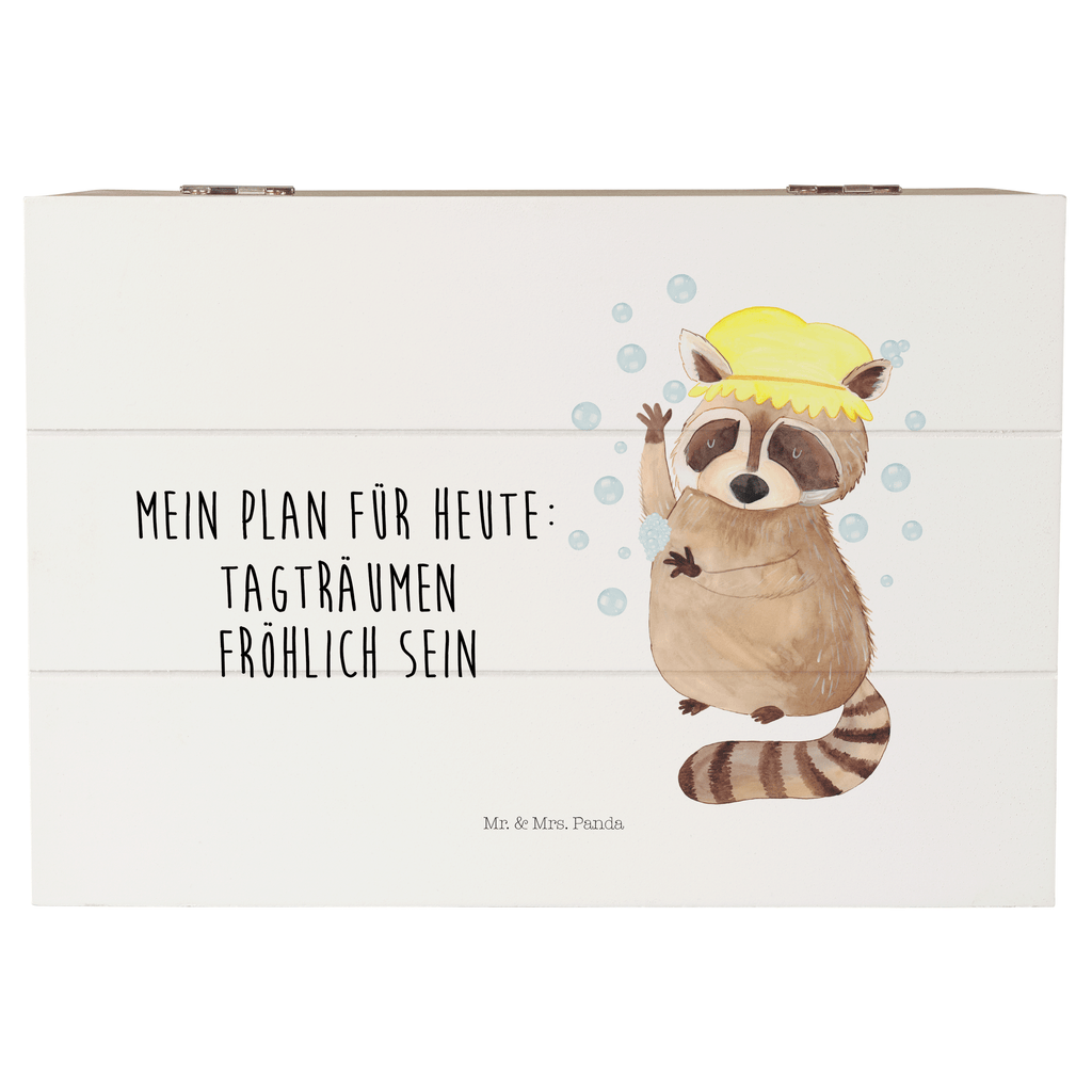 Holzkiste Waschbär Holzkiste, Kiste, Schatzkiste, Truhe, Schatulle, XXL, Erinnerungsbox, Erinnerungskiste, Dekokiste, Aufbewahrungsbox, Tiermotive, Gute Laune, lustige Sprüche, Tiere, Waschbär, Tagträumen, Plan, Fröhlich, waschen, Seifenblasen